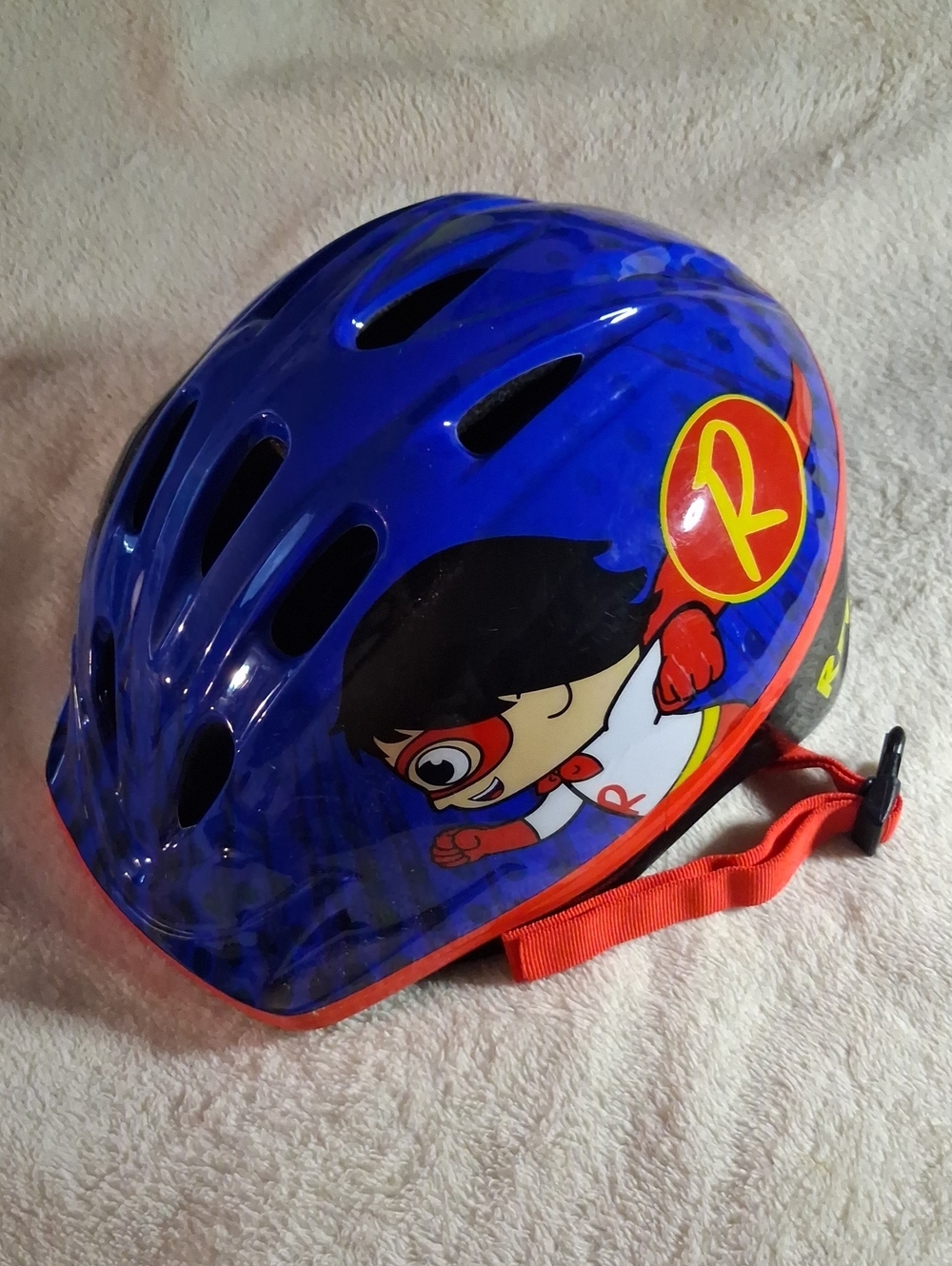 Kids Blue Superhero Helmet - Size Small Red Strap